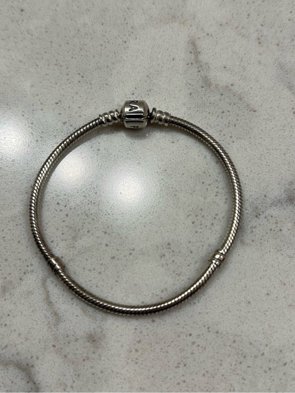 PANDORA 925 Sterling Silver Moments Barrel Clasp Snake Chain Bracelet 19cm/7.5in